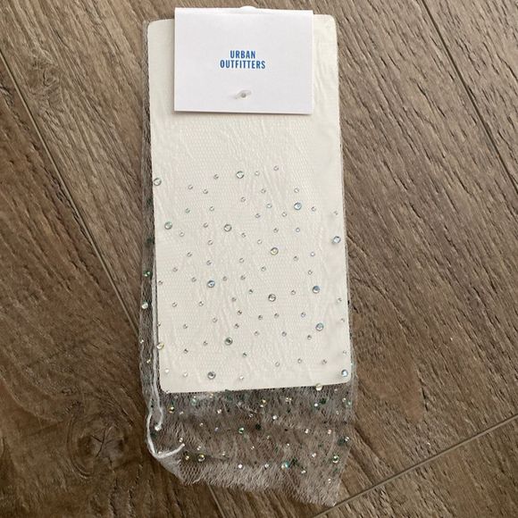 Current Season Urban Outfitters Gem Slouchy Lace Sheer Crew Sock in Ivory - Picture 3 of 5